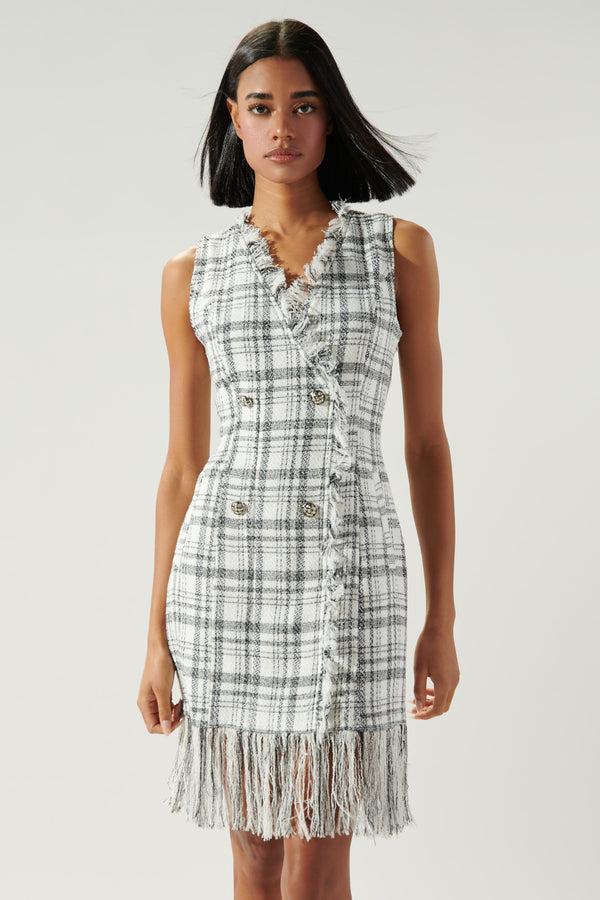 sugarlips Kamia Plaid Fringe Hem Tweed Dress