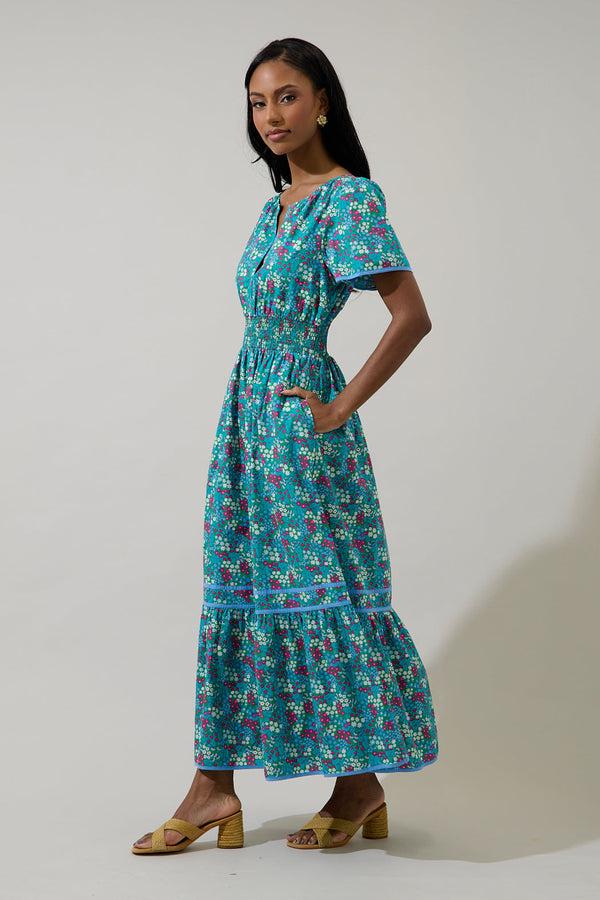 Sugarlips Karela Blossom Ordy Smocked Midi Dress