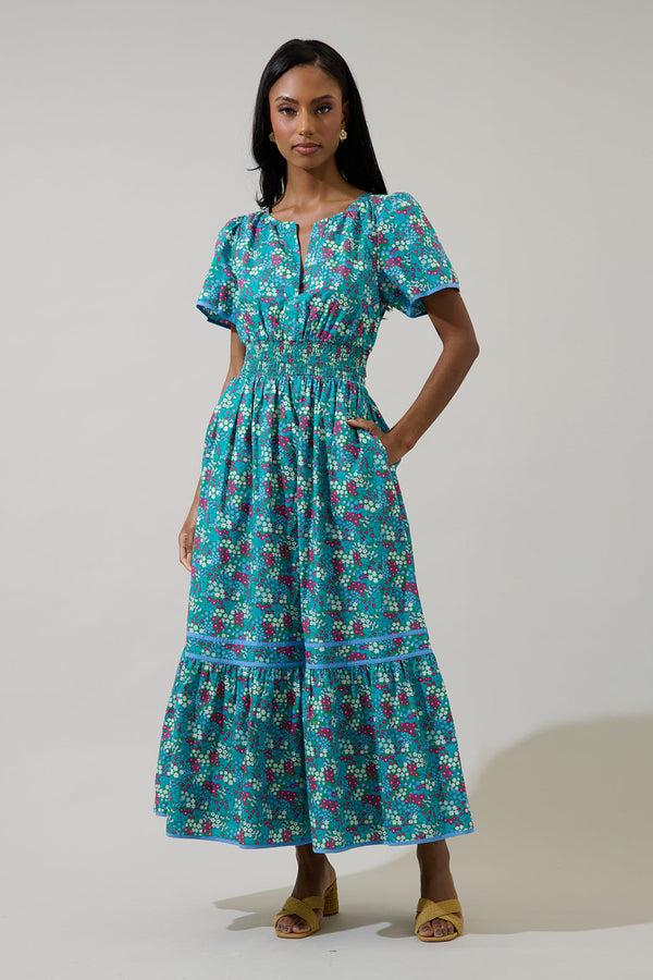 sugarlips Karela Blossom Ordy Smocked Midi Dress