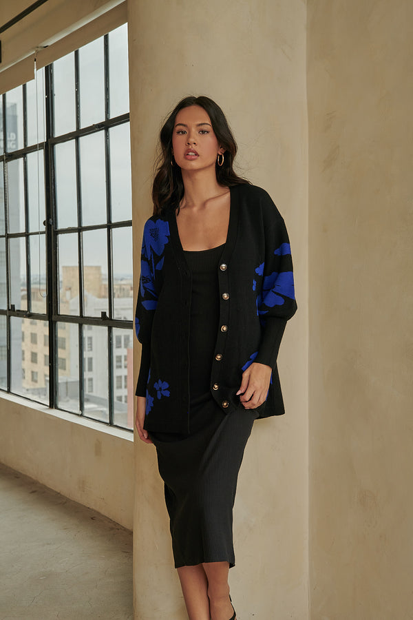 Sugarlips Kassey Floral Button Down Long Cardigan