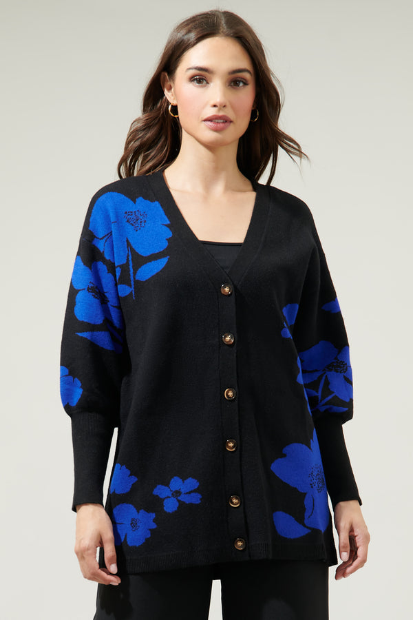 Sugarlips Kassey Floral Button Down Long Cardigan