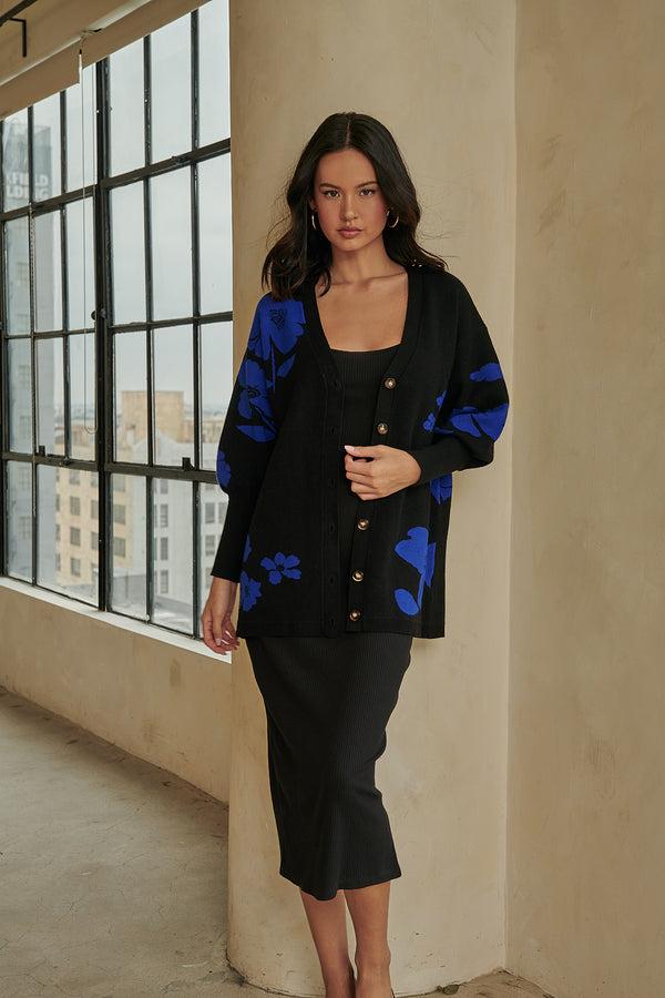 sugarlips Kassey Floral Button Down Long Cardigan