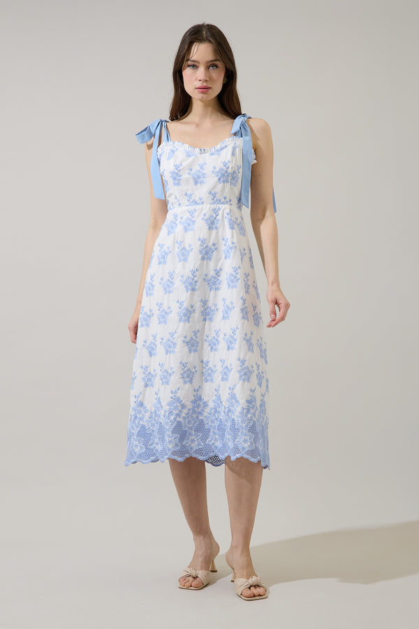 sugarlips Kassie Eyelet Smocked Midi Dress