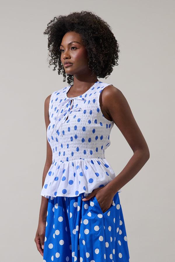 Sugarlips Katana Dot Tinda Smocked Peplum Top