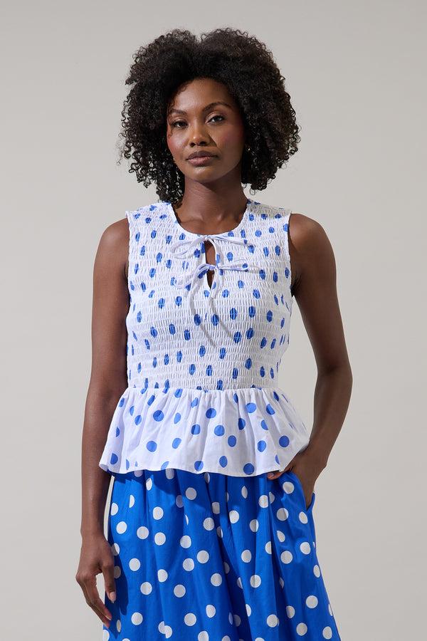 sugarlips Katana Dot Tinda Smocked Peplum Top