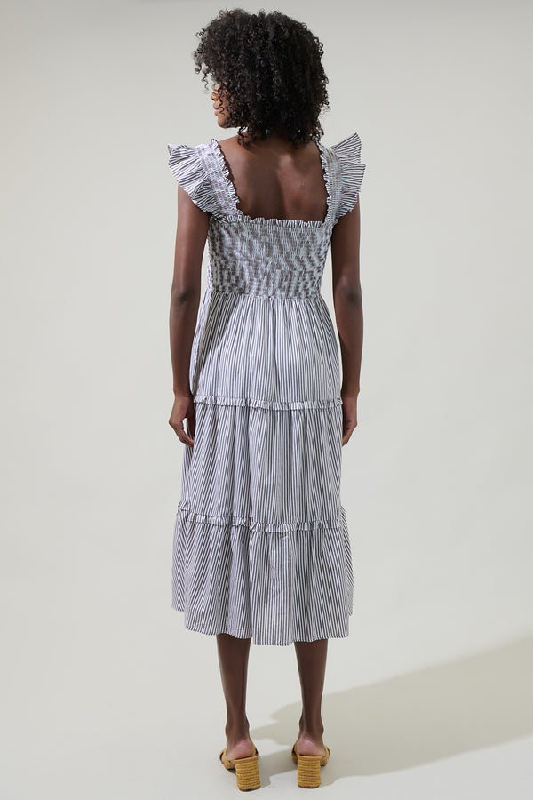 Sugarlips Katie Striped Smocked Bodice Midi Dress