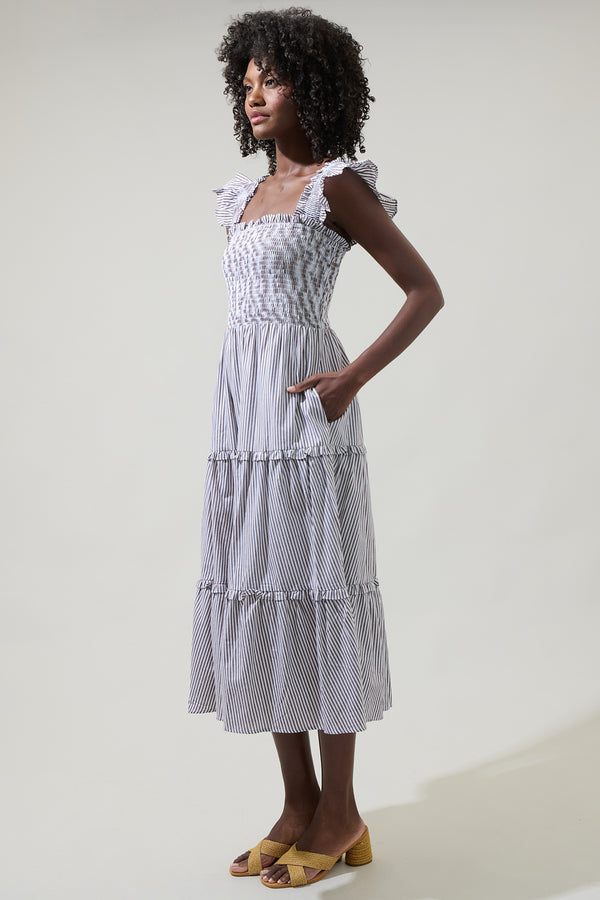 Sugarlips Katie Striped Smocked Bodice Midi Dress