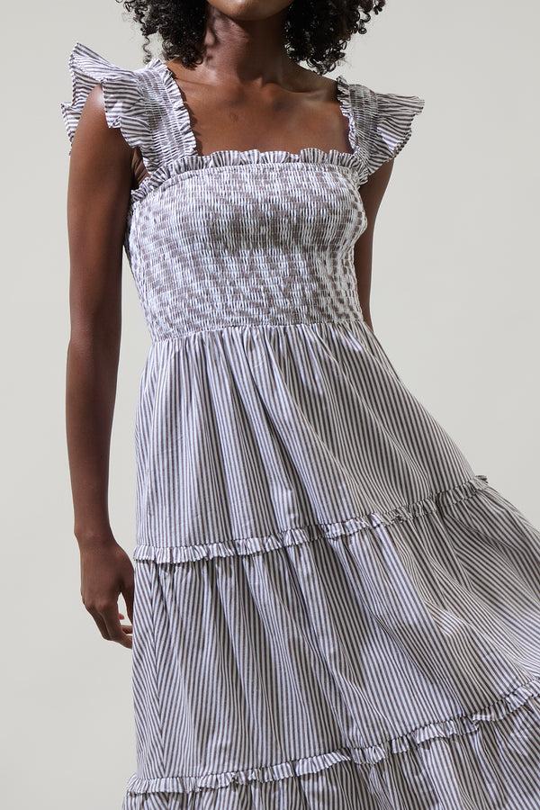 Sugarlips Katie Striped Smocked Bodice Midi Dress