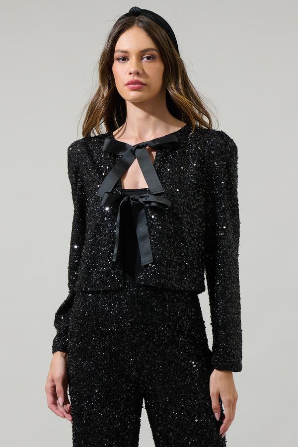 sugarlips Katy Sequin Bow Tie Cardigan