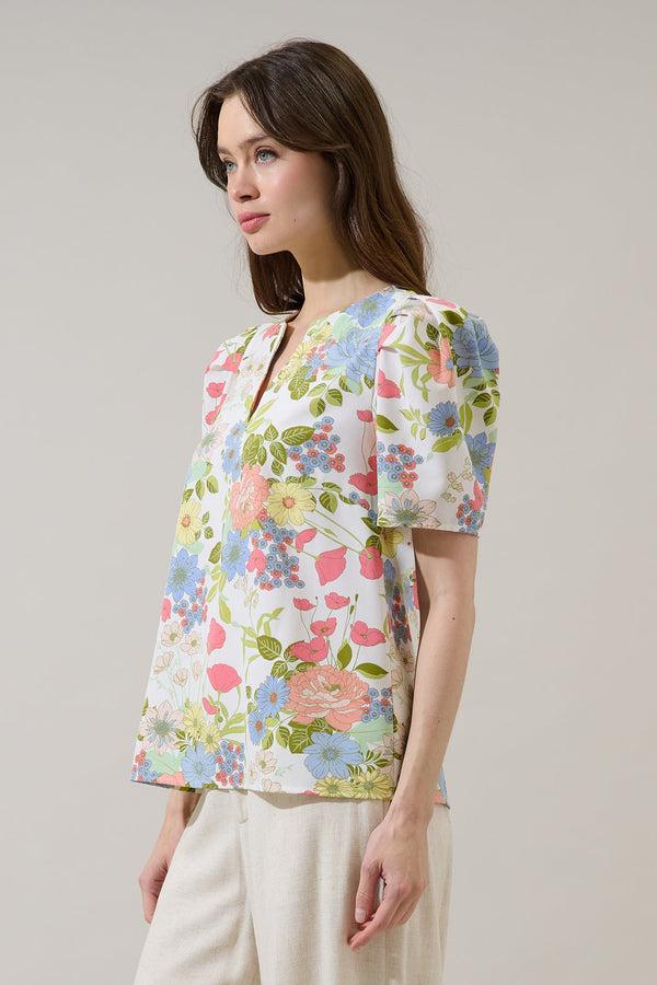 Sugarlips Kayla Puff Sleeve Top Esther Floral