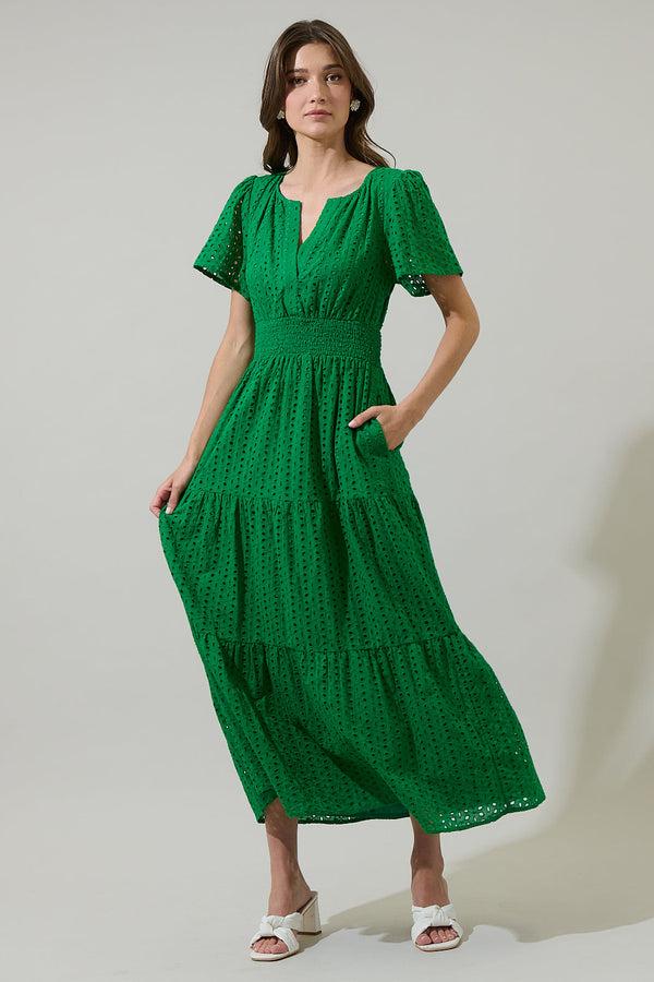 sugarlips Kaylie Eyelet Bey Tiered Maxi Dress