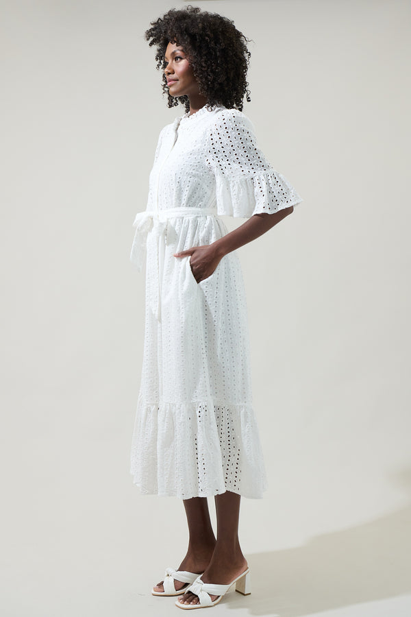 Sugarlips Kaylie Eyelet Pem Button Down Midi Dress