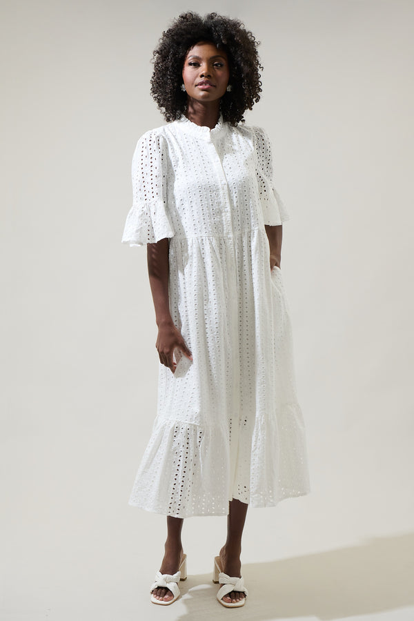 Sugarlips Kaylie Eyelet Pem Button Down Midi Dress
