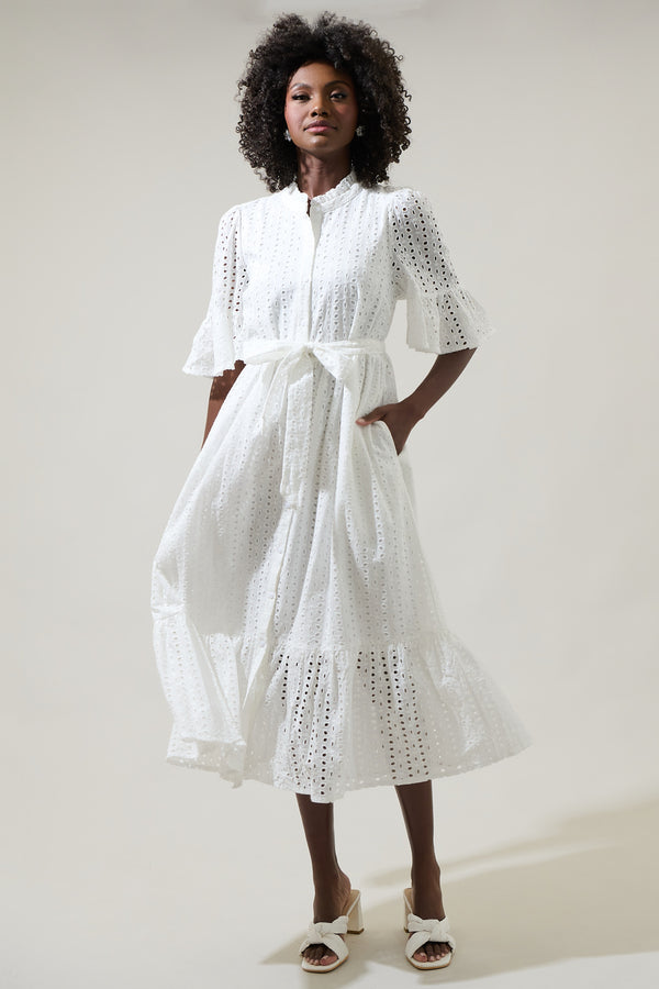sugarlips Kaylie Eyelet Pem Button Down Midi Dress