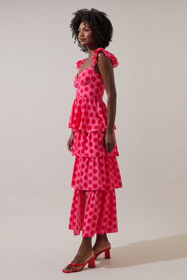 Sugarlips Keith Polka Dot Tiered Midi Dress