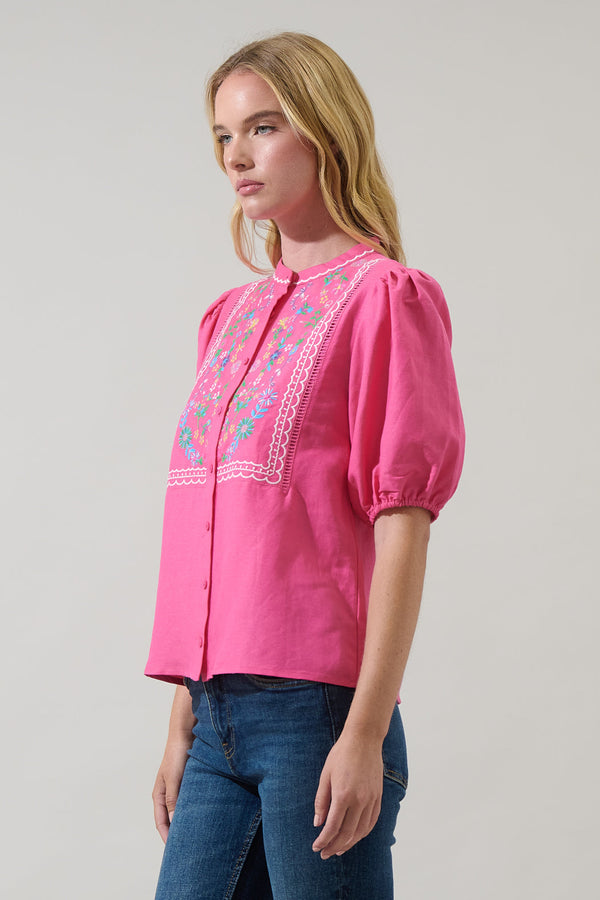 Sugarlips Kenedy Embroidered Puff Sleeve Top