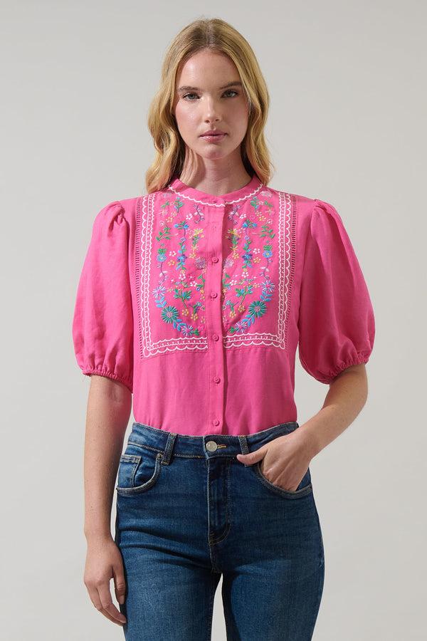sugarlips Kenedy Embroidered Puff Sleeve Top