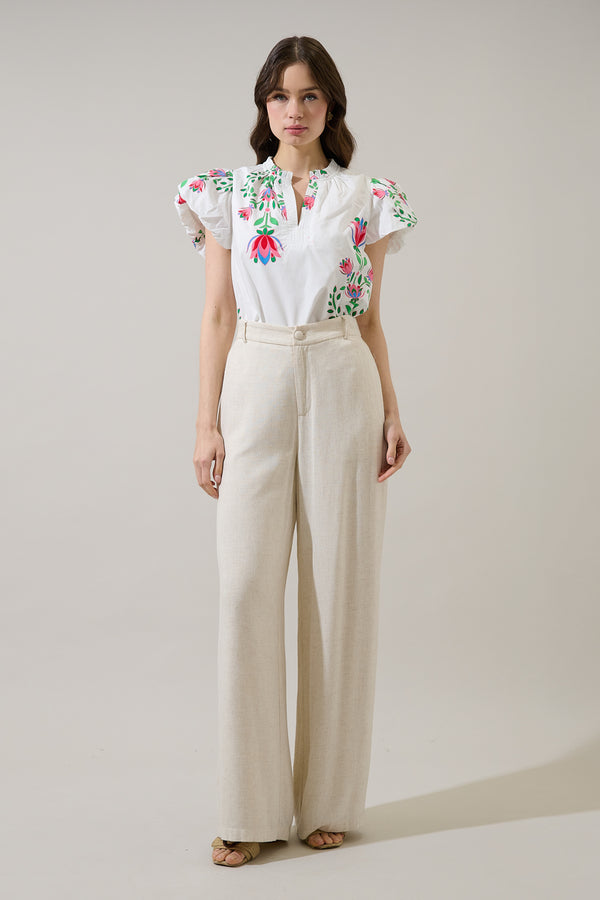 Sugarlips Keni Split Neck Top Saury Floral