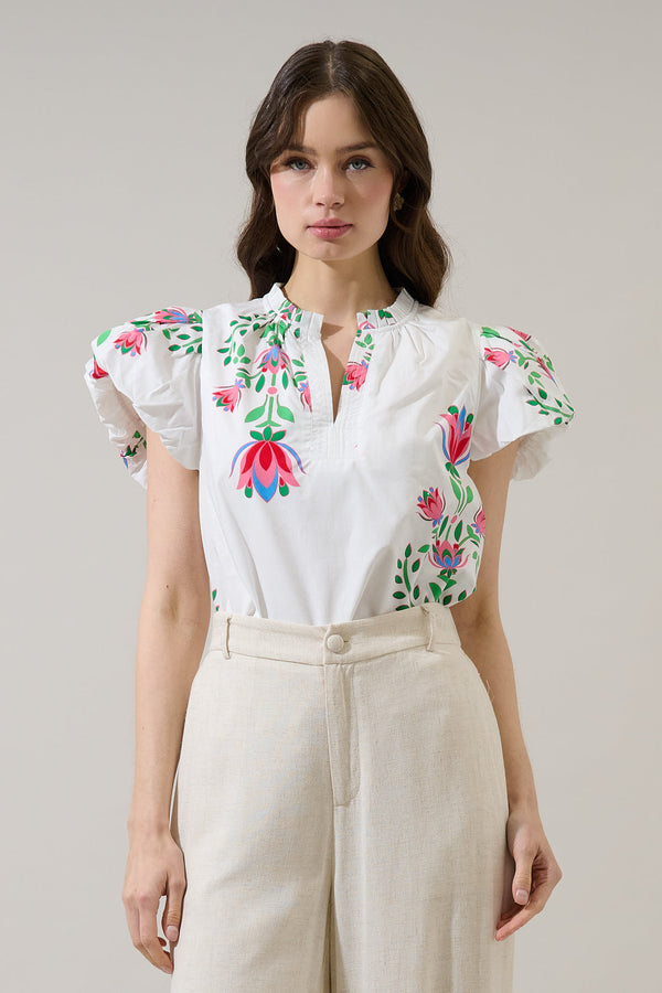 sugarlips Keni Split Neck Top Saury Floral