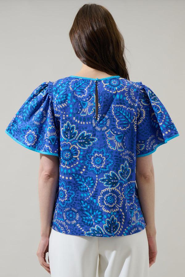 Sugarlips Kenner Floral Sydne Flutter Sleeve Top