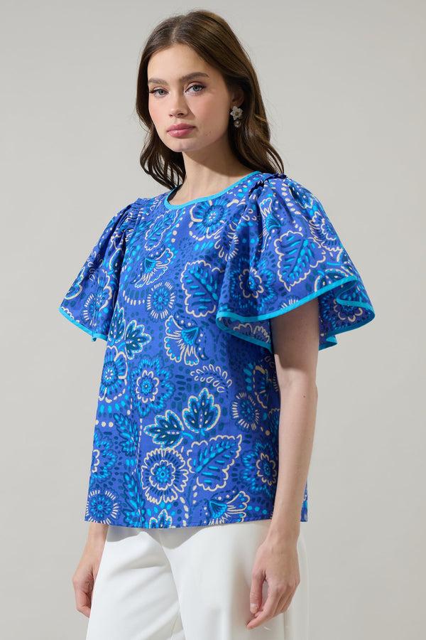 Sugarlips Kenner Floral Sydne Flutter Sleeve Top
