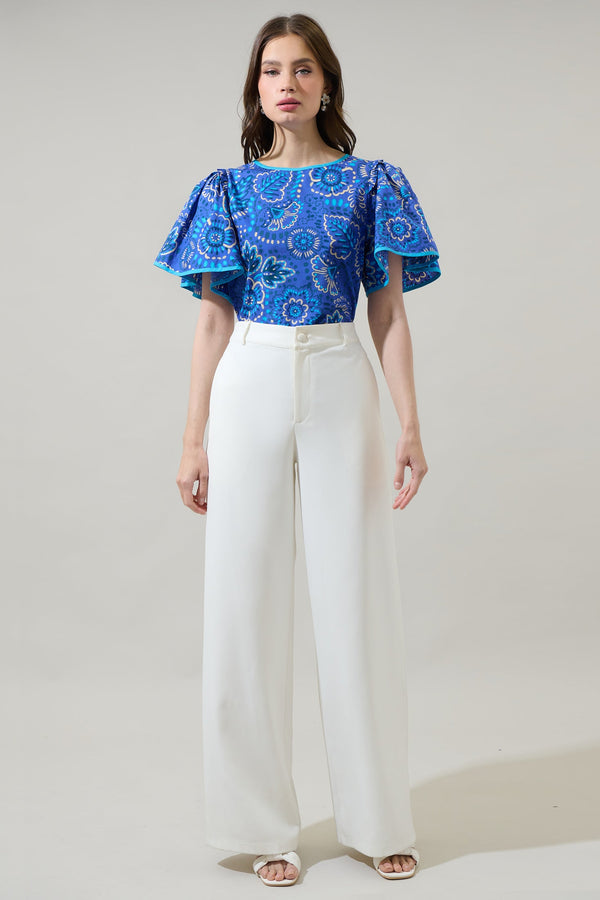 Sugarlips Kenner Floral Sydne Flutter Sleeve Top