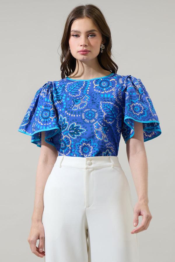 sugarlips Kenner Floral Sydne Flutter Sleeve Top