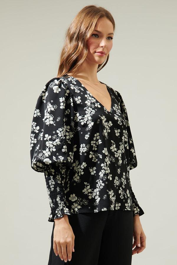 Sugarlips Kennie Floral Smocked Long Sleeve Blouse