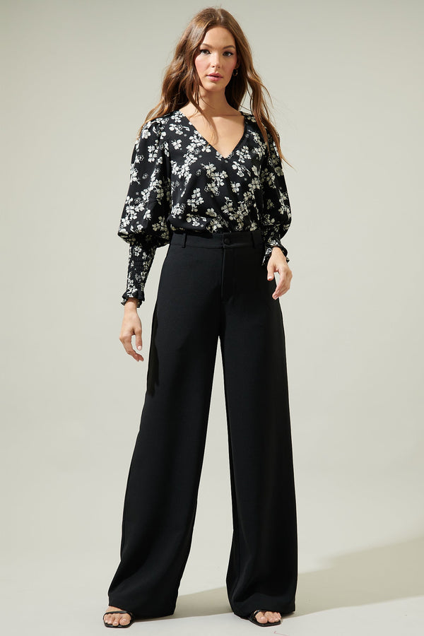 Sugarlips Kennie Floral Smocked Long Sleeve Blouse