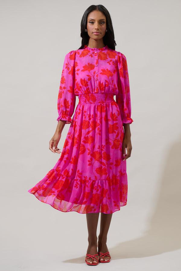Sugarlips Kensie Floral Irene Smocked Midi Dress