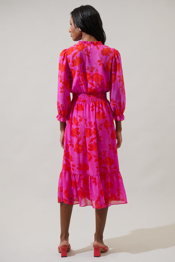Sugarlips Kensie Floral Irene Smocked Midi Dress