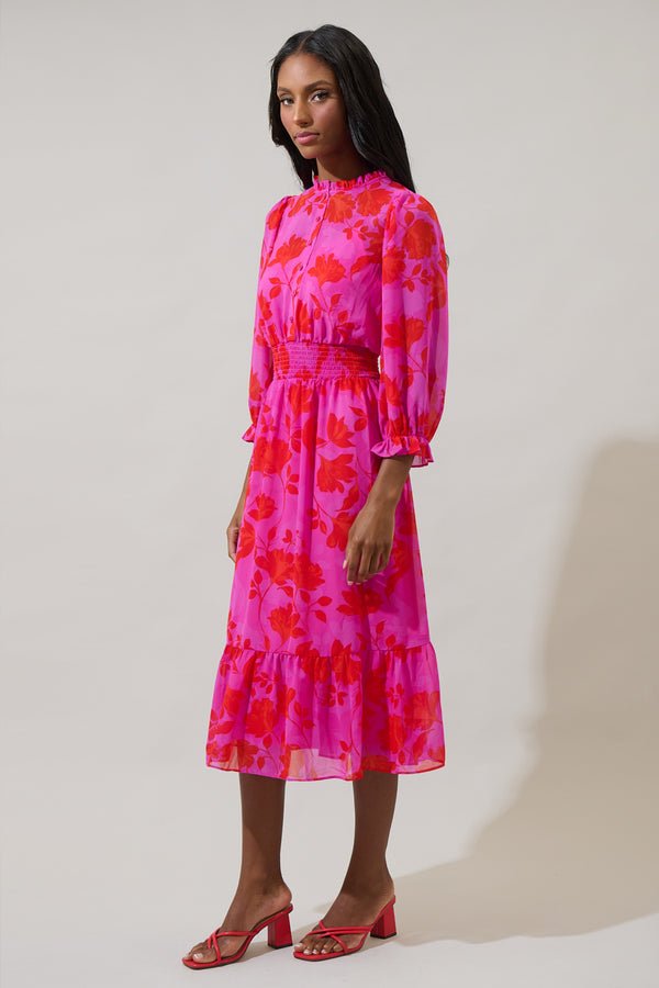Sugarlips Kensie Floral Irene Smocked Midi Dress