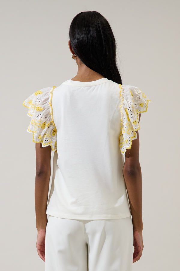 Sugarlips Keny Eyelet Ruffle Knit Top