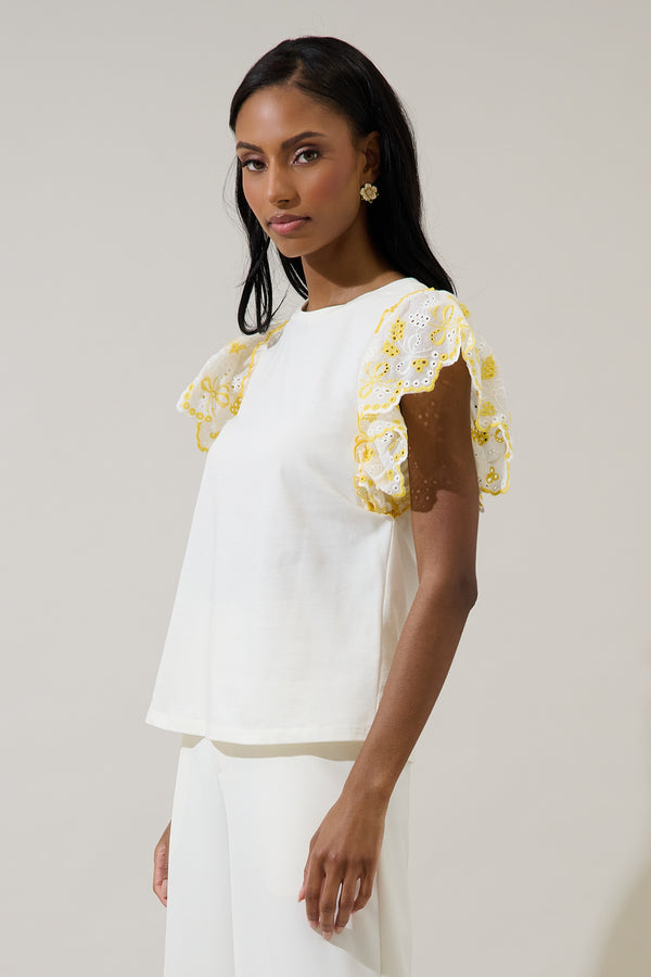 Sugarlips Keny Eyelet Ruffle Knit Top