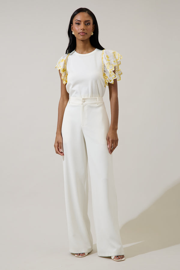 Sugarlips Keny Eyelet Ruffle Knit Top