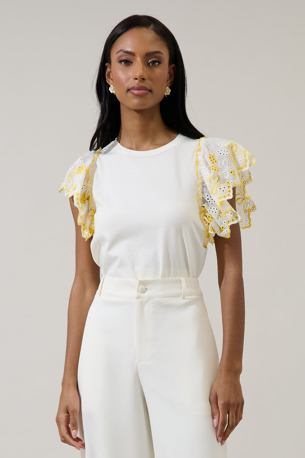 sugarlips Keny Eyelet Ruffle Knit Top