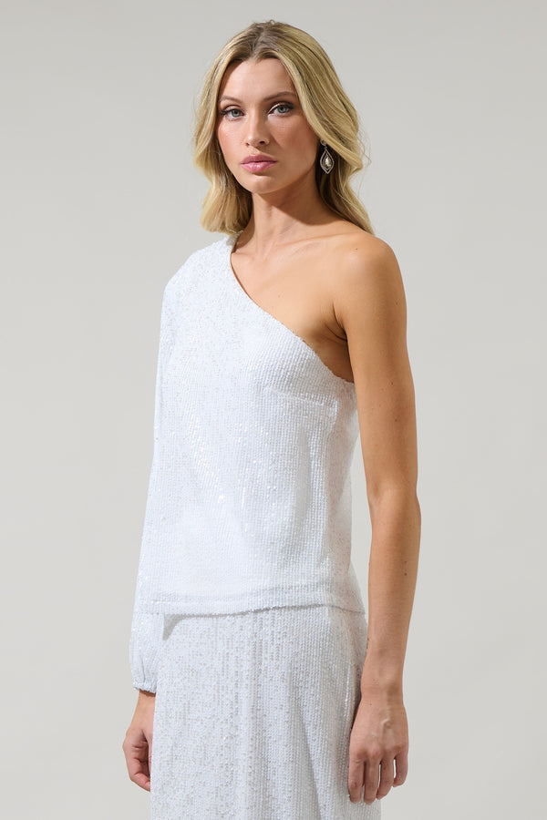 Sugarlips Kenzy Moon Glow One Shoulder Sequin Top