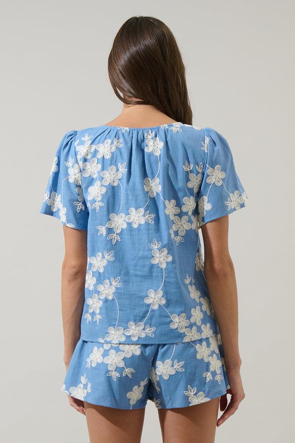 Sugarlips Keren Embroidered Split Neck Top