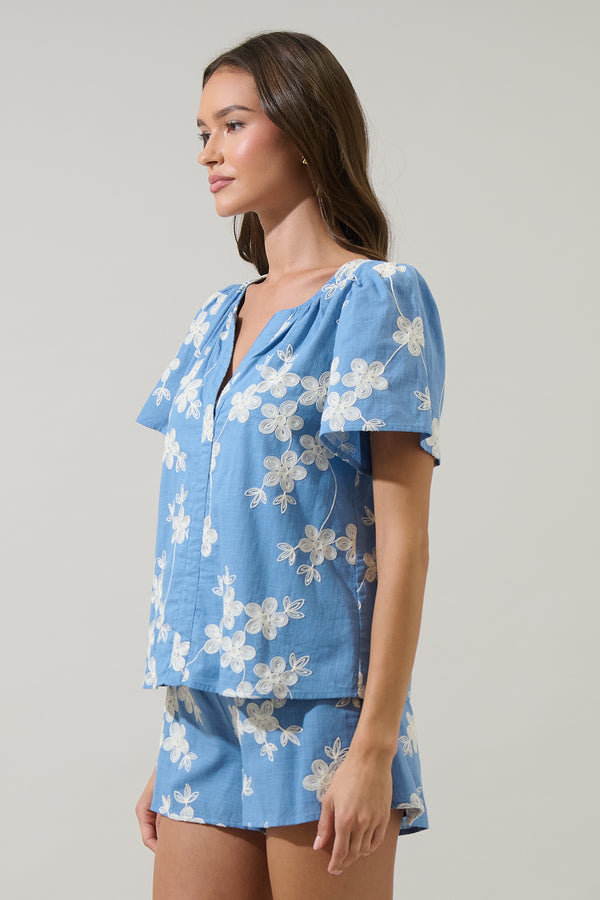 Sugarlips Keren Embroidered Split Neck Top