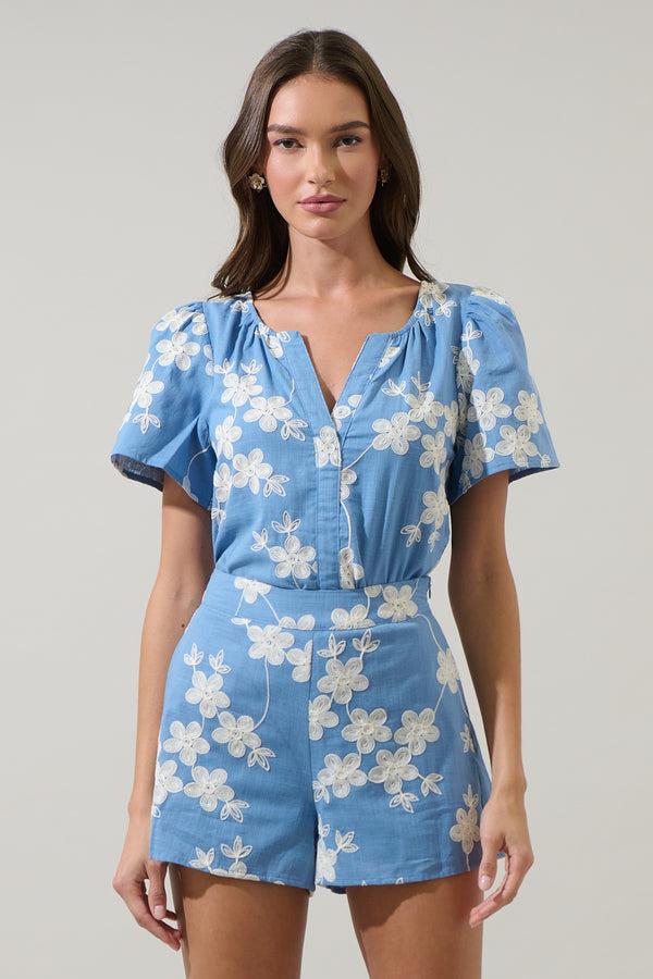 sugarlips Keren Embroidered Split Neck Top