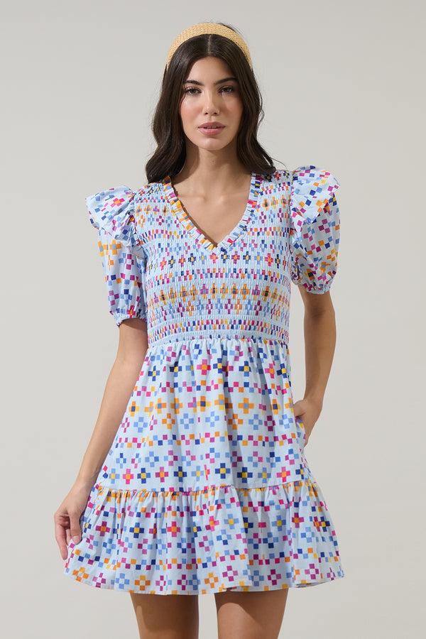 Sugarlips Kessa Geo Leones Smocked Mini Dress