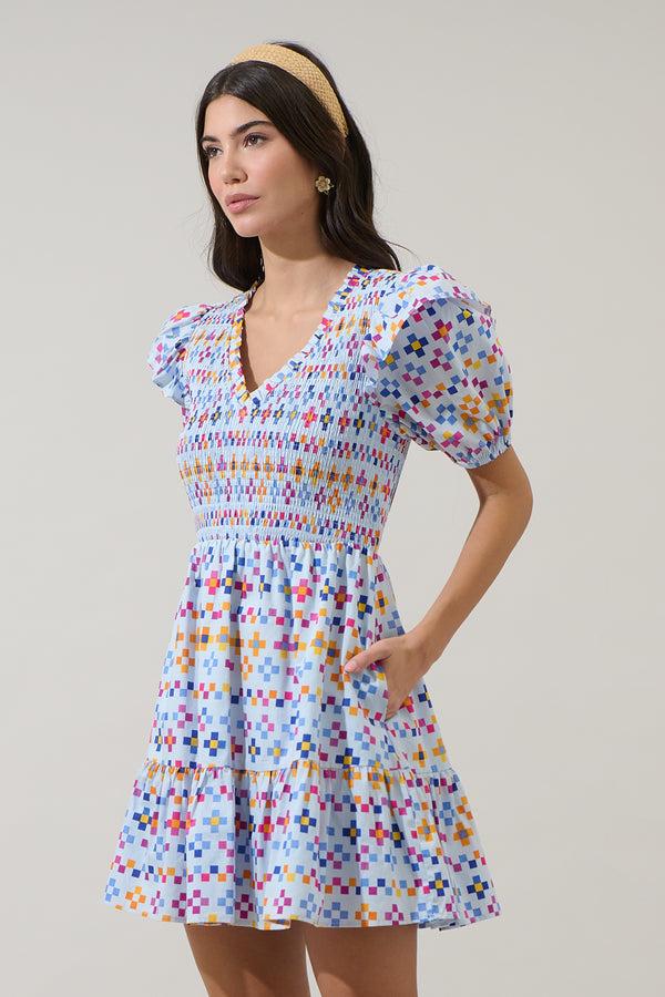 Sugarlips Kessa Geo Leones Smocked Mini Dress