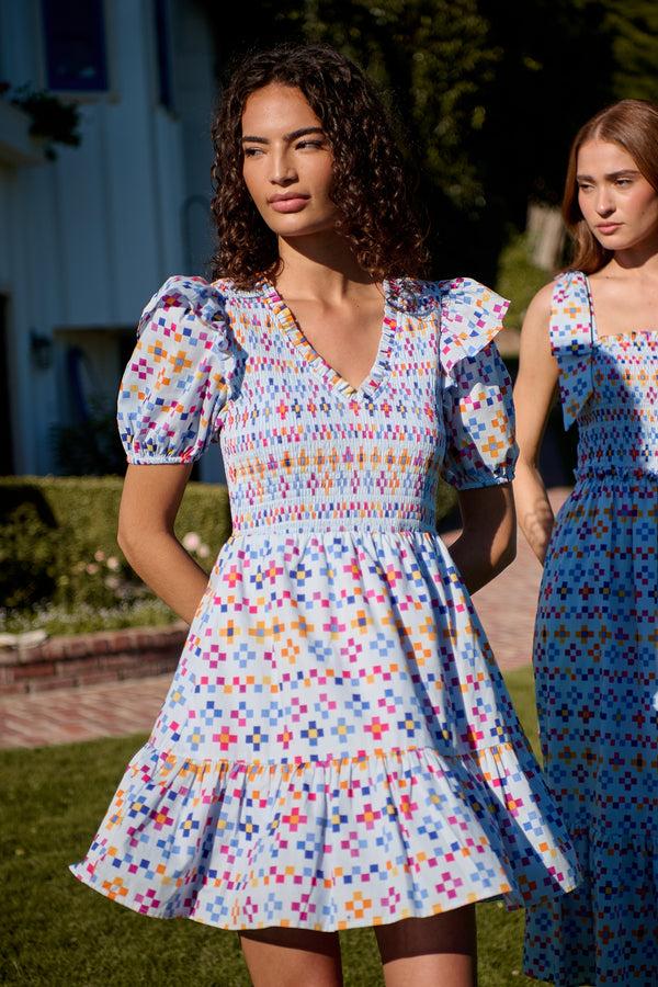 sugarlips Kessa Geo Leones Smocked Mini Dress