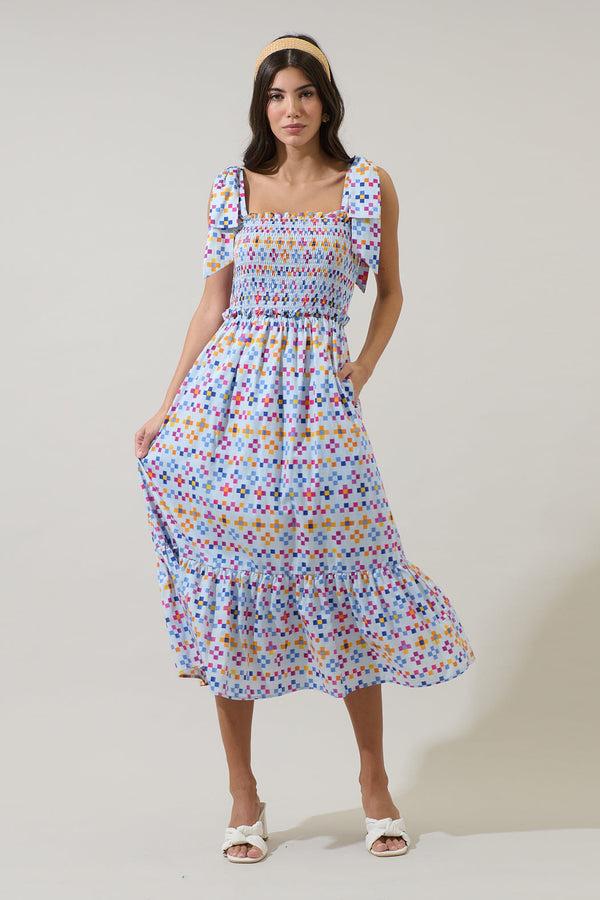 Sugarlips Kessa Geo Mitzy Smocked Midi Dress