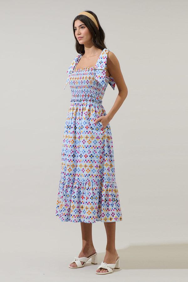 Sugarlips Kessa Geo Mitzy Smocked Midi Dress