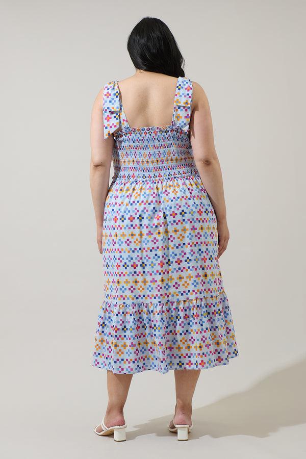 Sugarlips Kessa Geo Mitzy Smocked Midi Dress Curve