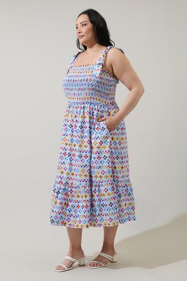 Sugarlips Kessa Geo Mitzy Smocked Midi Dress Curve