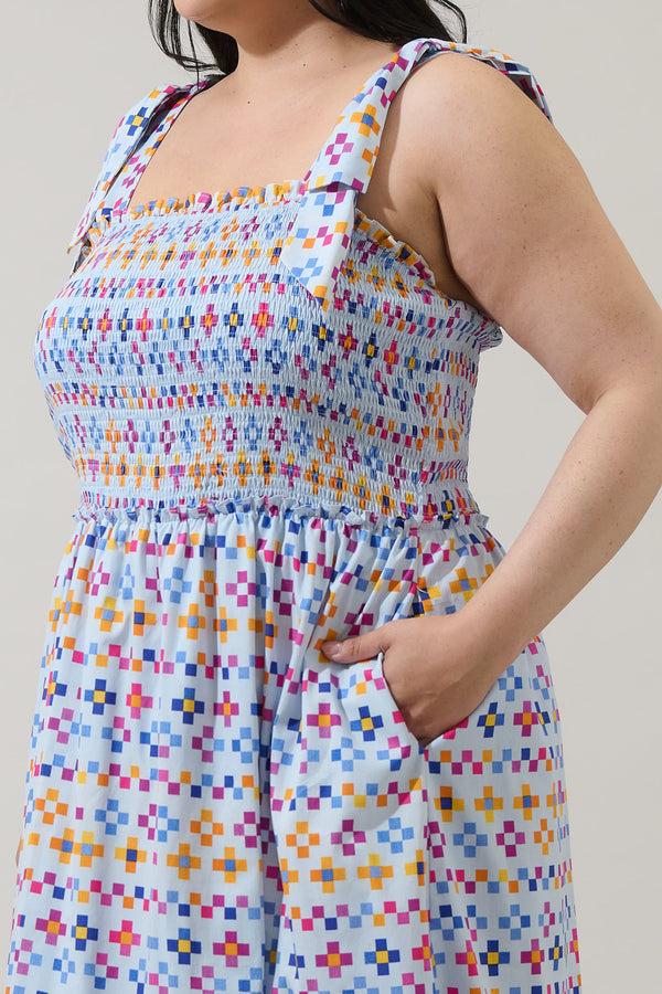 Sugarlips Kessa Geo Mitzy Smocked Midi Dress Curve