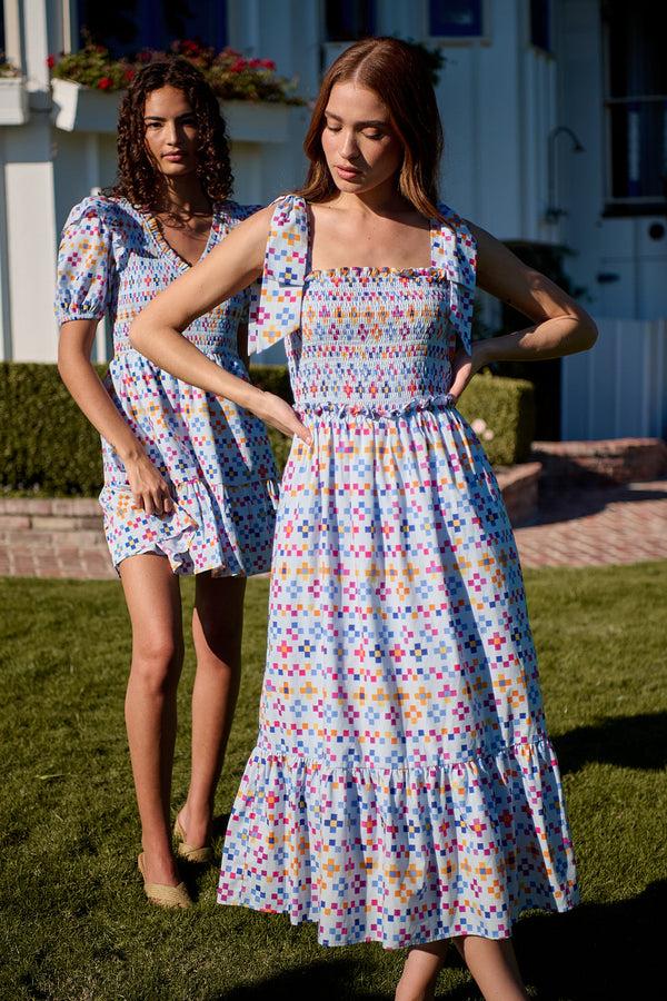 sugarlips Kessa Geo Mitzy Smocked Midi Dress
