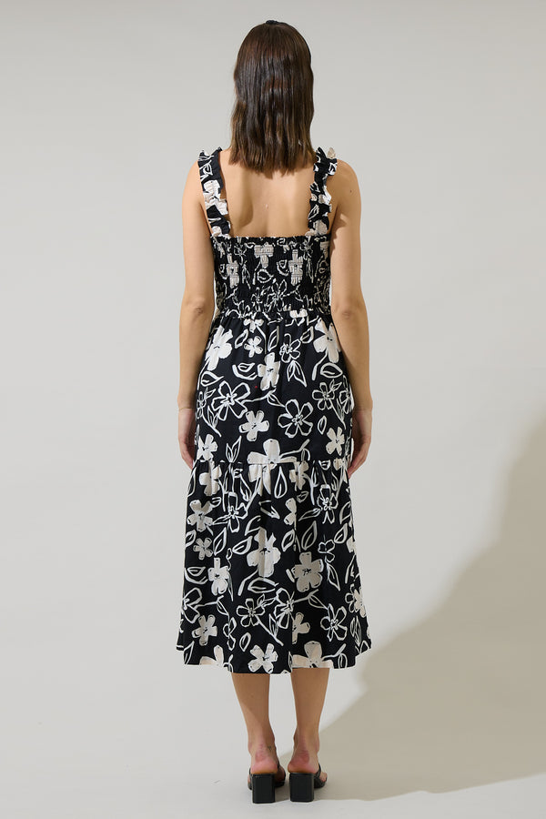 Sugarlips Kianza Floral Ember Smocked Midi Dress